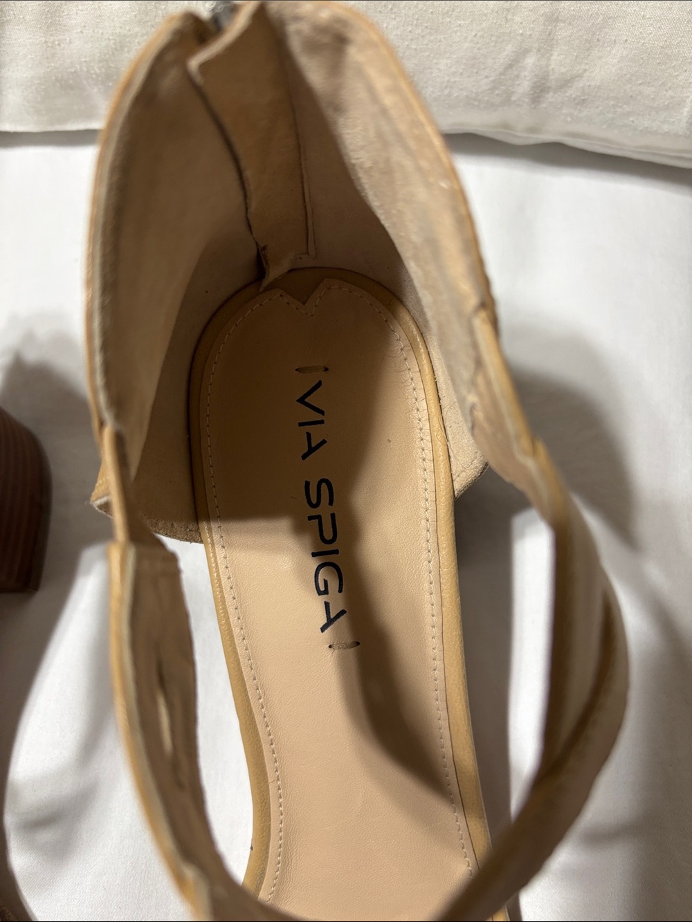 Via Spiga Beige Suede Block Heel Sandals